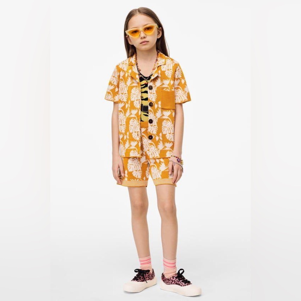 ZARA Girls Tropical Palm Print Knit Shorts Yellow White, 11-12Y 152cm